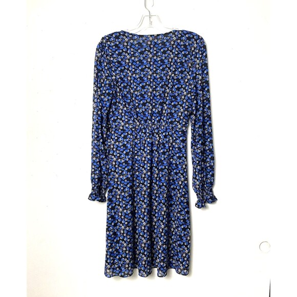 Cabi The Ten Dress Women Size S Blue Floral Long Sleeve Double Layer Semi Sheer - Picture 2 of 16